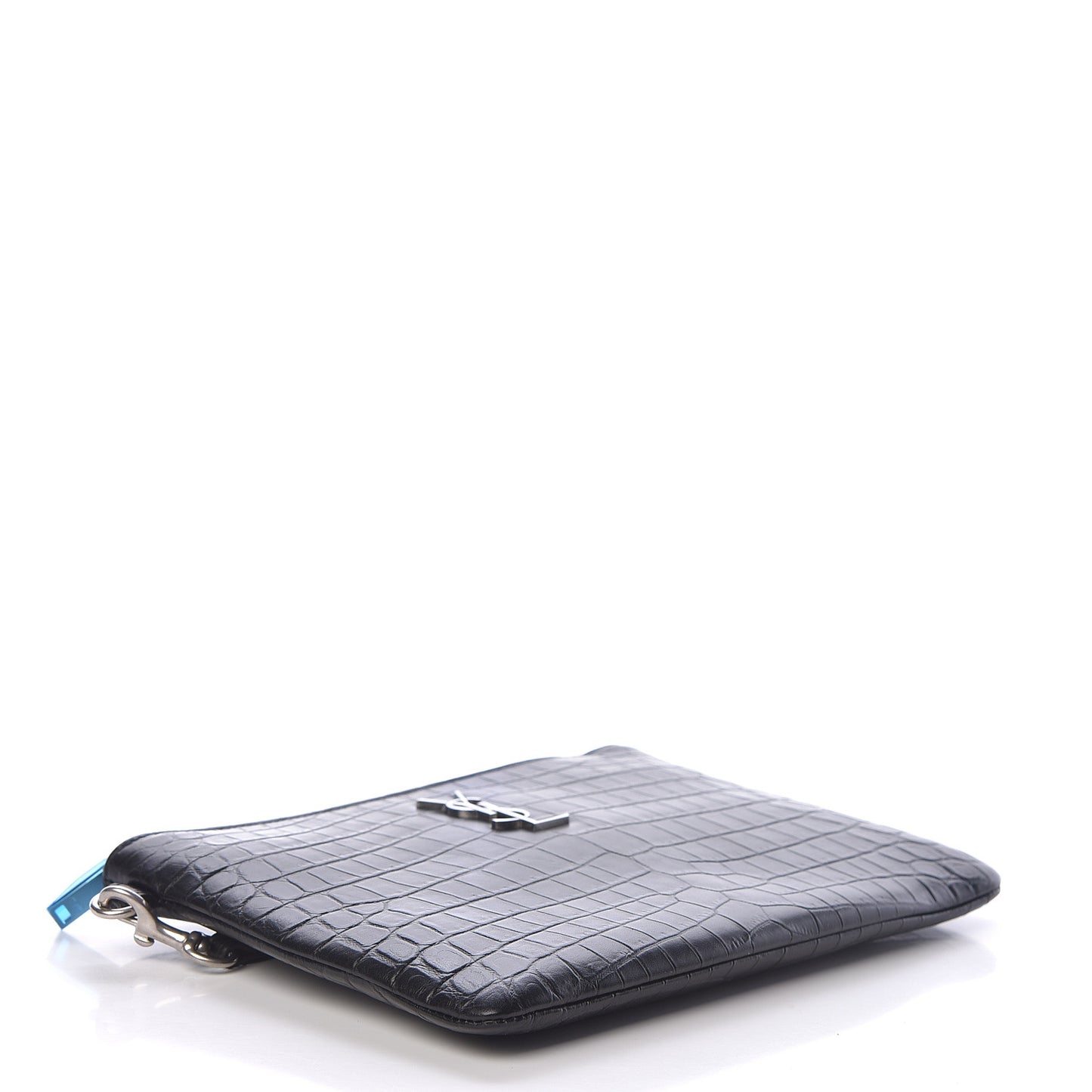 Calfskin Crocodile Embossed Monogram Zip Pouch Black