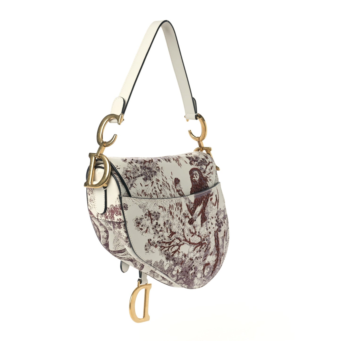 Calfskin Embroidered Toile de Jouy Saddle Bag Burgundy
