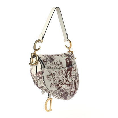 Christian Dior Calfskin Embroidered Toile de Jouy Saddle Bag Burgundy 2 of 7
