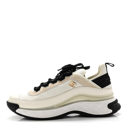 Chanel Velvet Calfskin Mixed Fibers CC Sneakers 40 Ivory Black 1 of 9