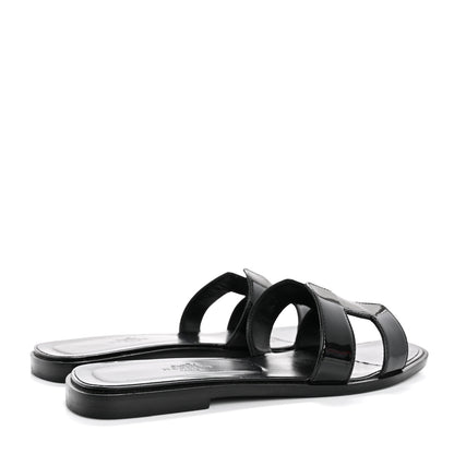 Hermes Patent Oran Sandals 39 Black 5 of 13
