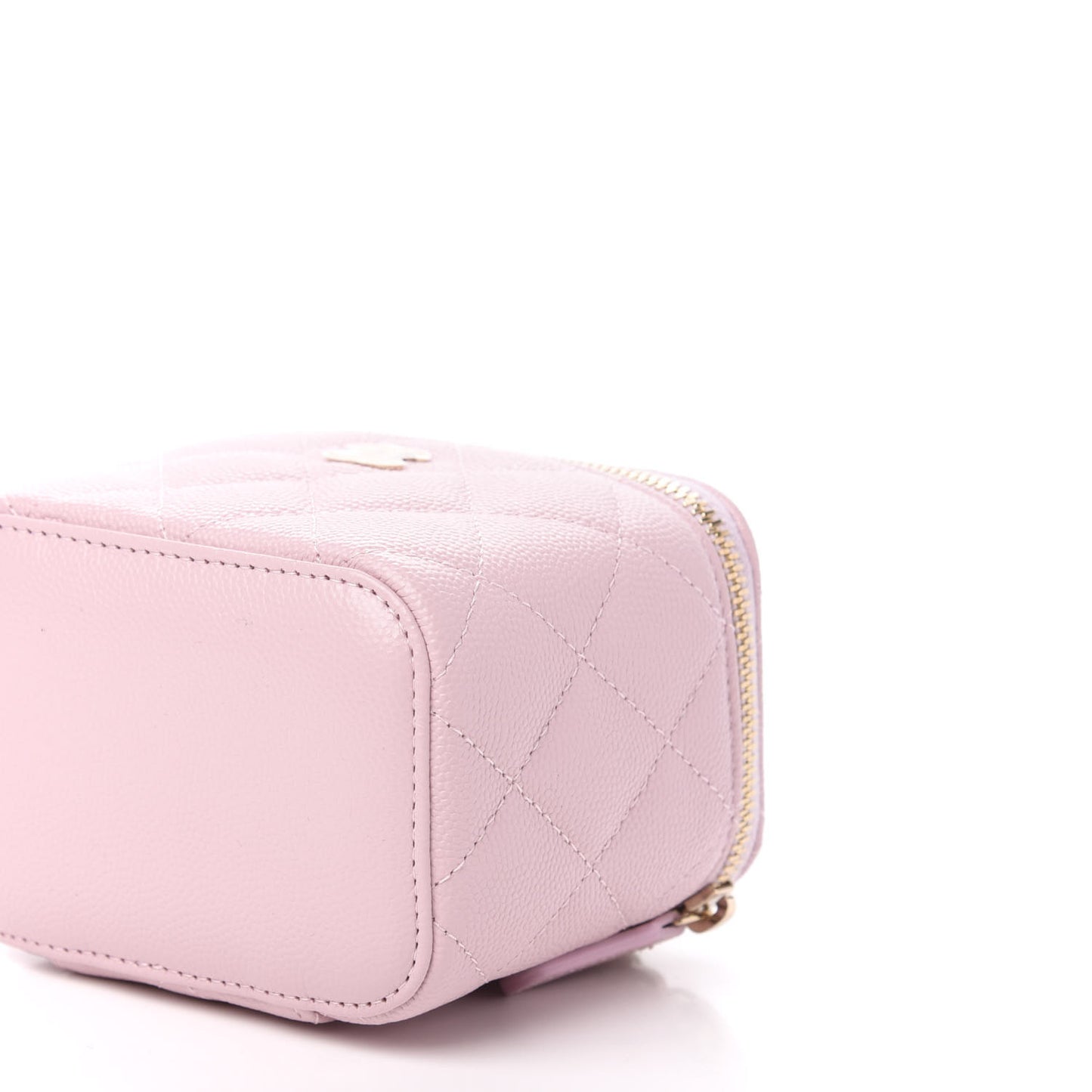 Caviar Quilted Mini Vanity Case With Chain Light Pink