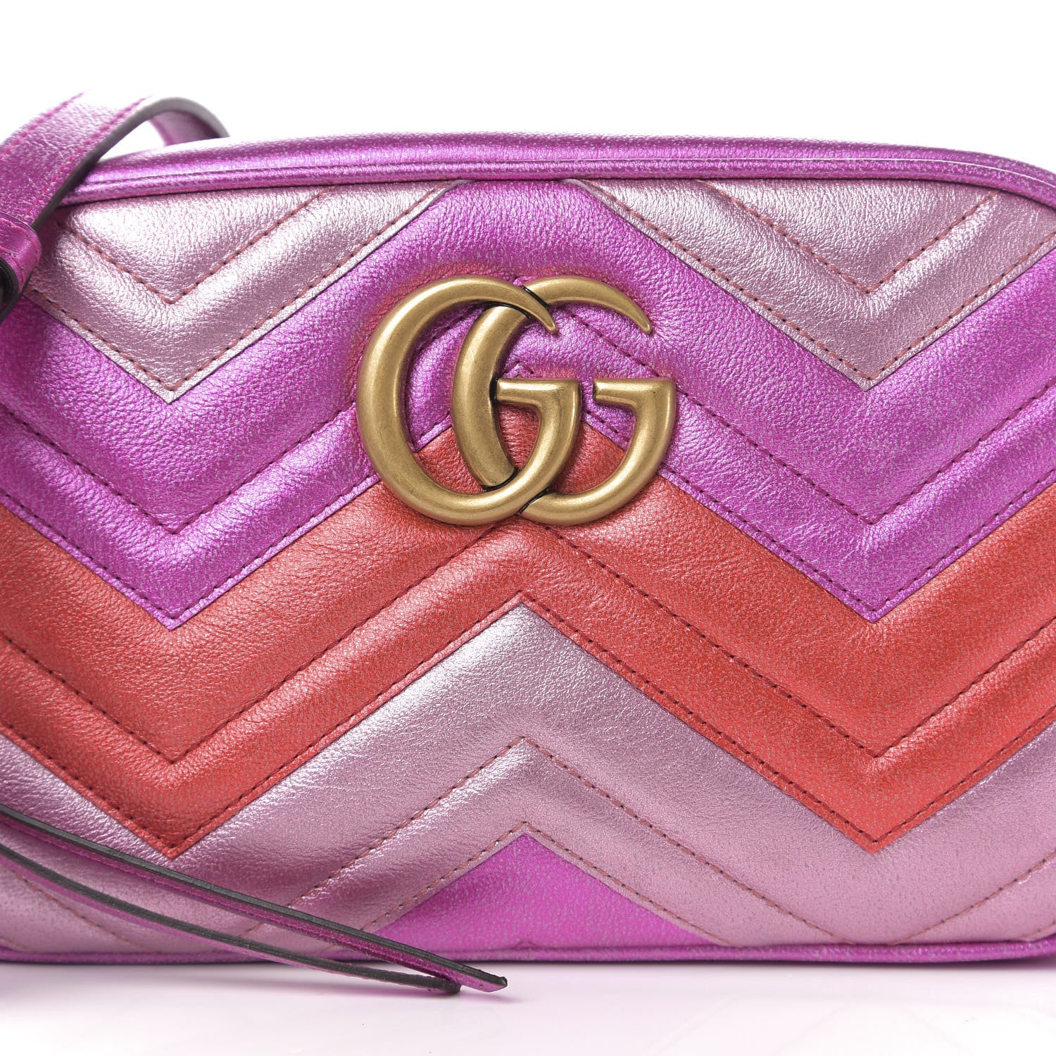 Gucci Laminated Nappa Matelasse Small GG Marmont Chain Shoulder Bag Fuxia Rosso Rosa 10 of 10