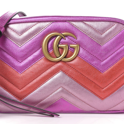 Gucci Laminated Nappa Matelasse Small GG Marmont Chain Shoulder Bag Fuxia Rosso Rosa 10 of 10