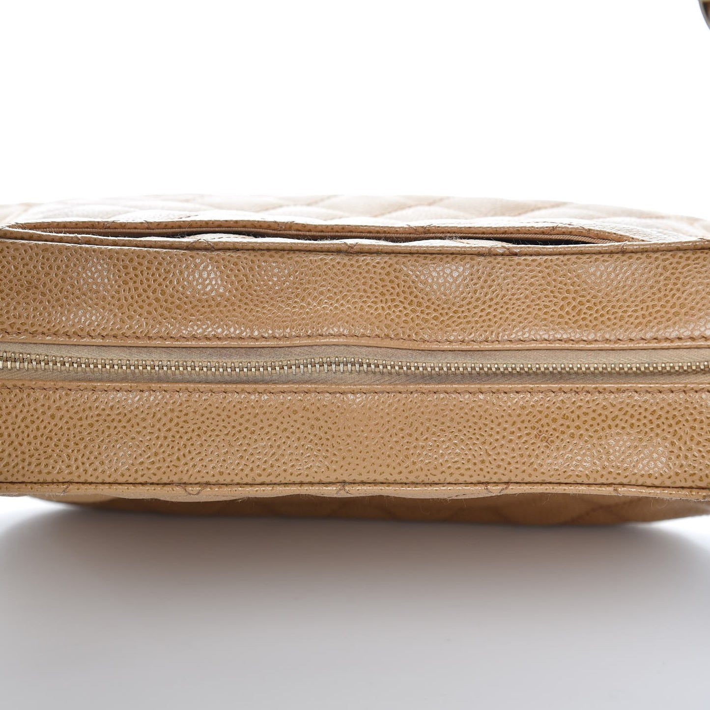 Caviar Quilted Timeless CC Shoulder Bag Beige
