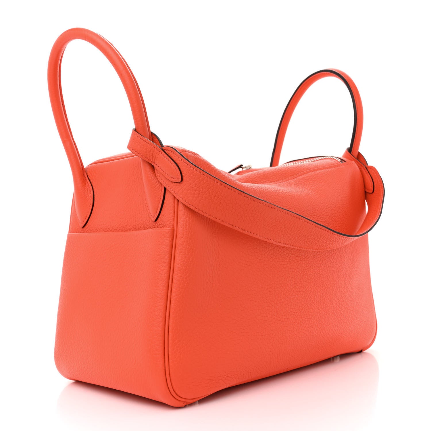 Hermes Taurillon Clemence Verso Lindy 30 Orange Poppy Bordeaux 3 of 12