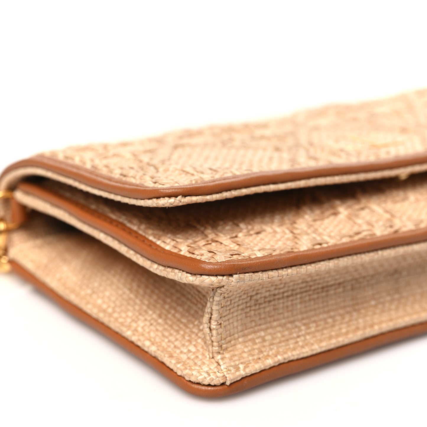 Raffia Macro Cannage Miss Caro Pouch With Chain Natural