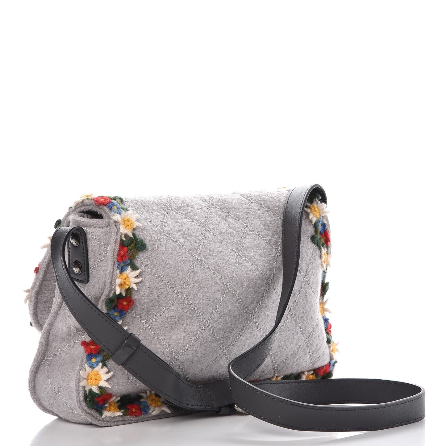 Felt Embroidered Small Crest Austrian Satchel Light Grey
