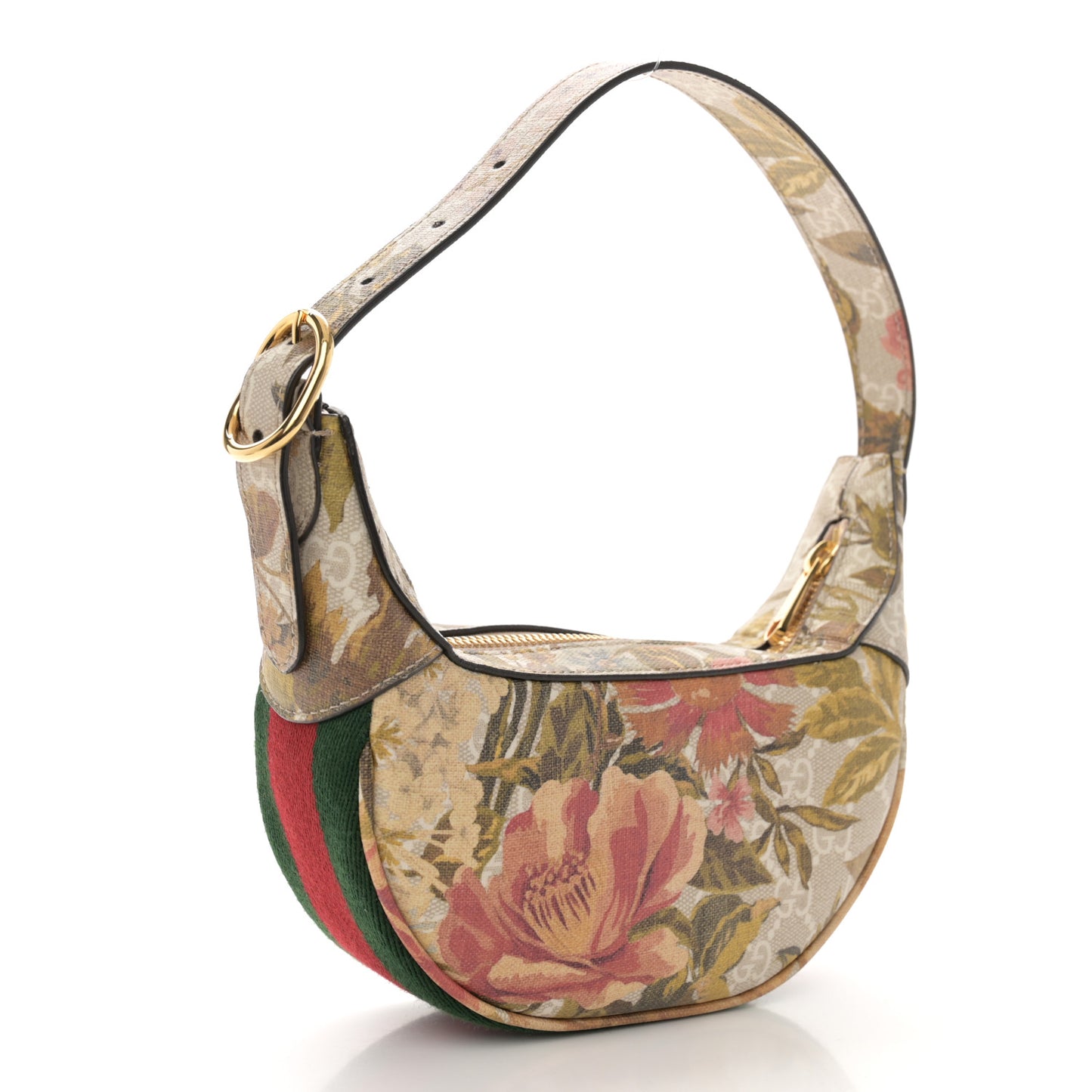 GG Supreme Monogram Water Flora Web Mini Ophidia Half Moon Hobo Beige White Multicolor
