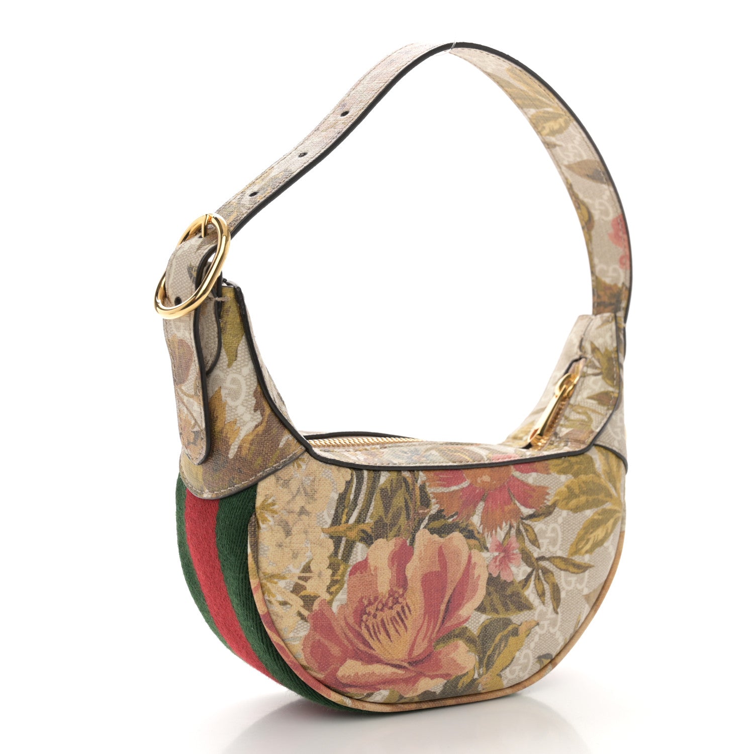Gucci GG Supreme Monogram Water Flora Web Mini Ophidia Half Moon Hobo Beige White Multicolor 3 of 10