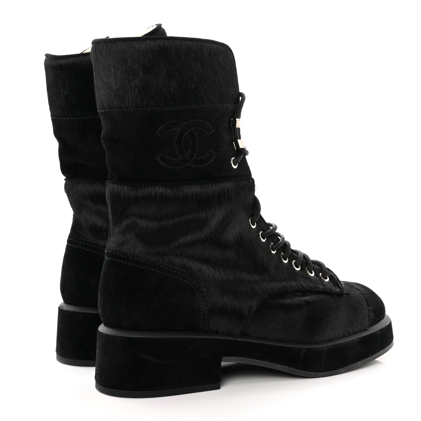 Suede Pony Hair Shearling Lace Up Combat Boots 38.5 Black White
