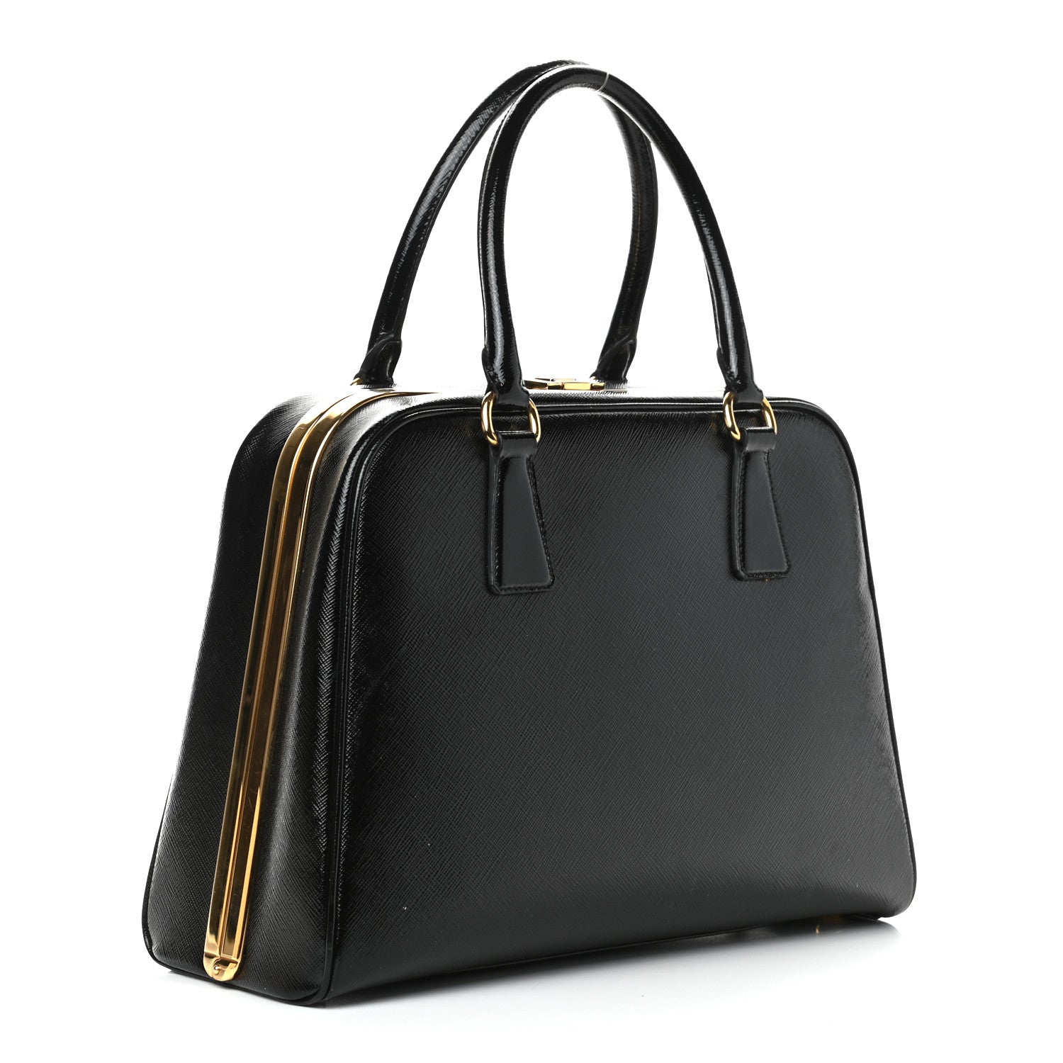 Prada Saffiano Vernice Pyramid Bag Black 3 of 11