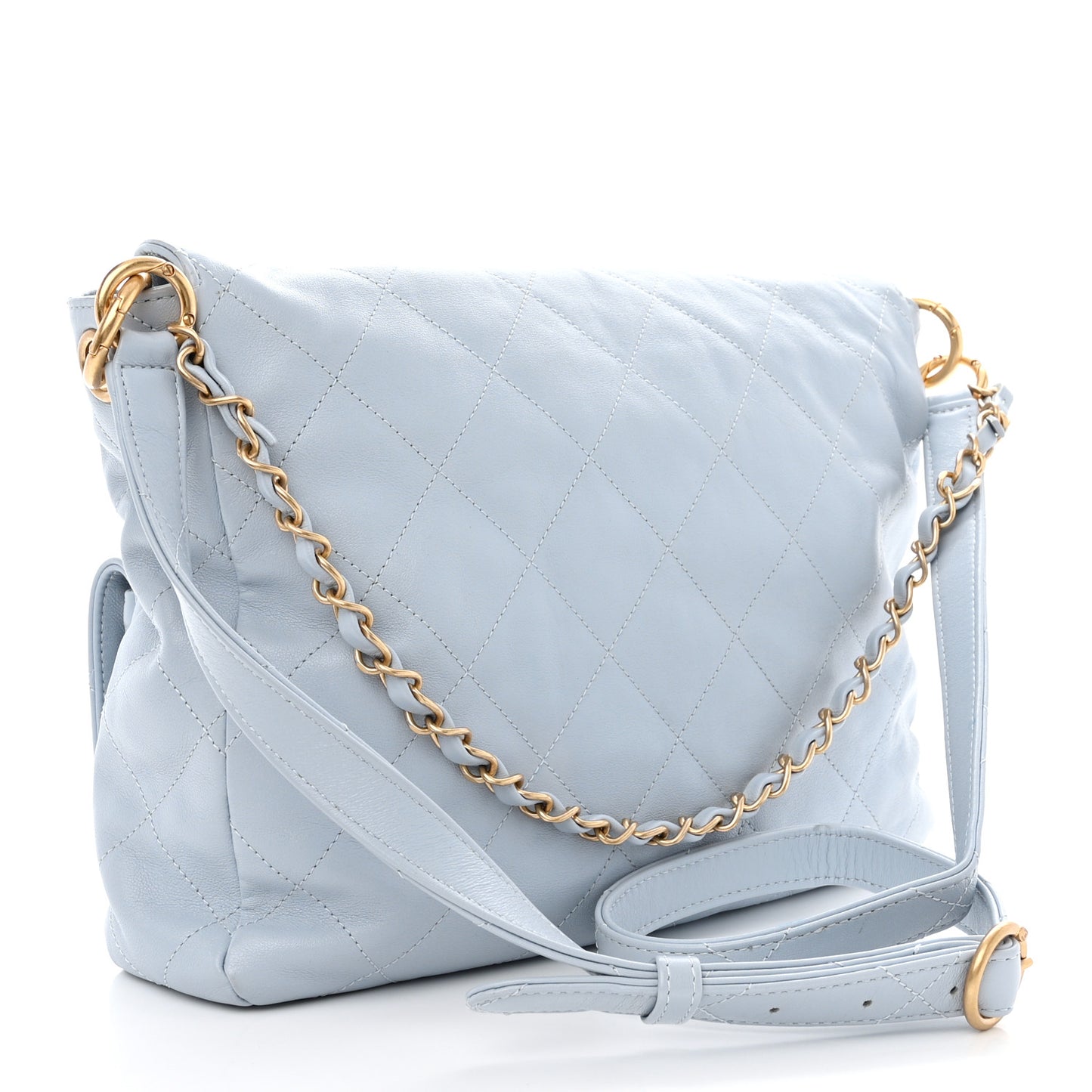 Shiny Calfskin Quilted Large Supple Twins Hobo Bag Light Grey