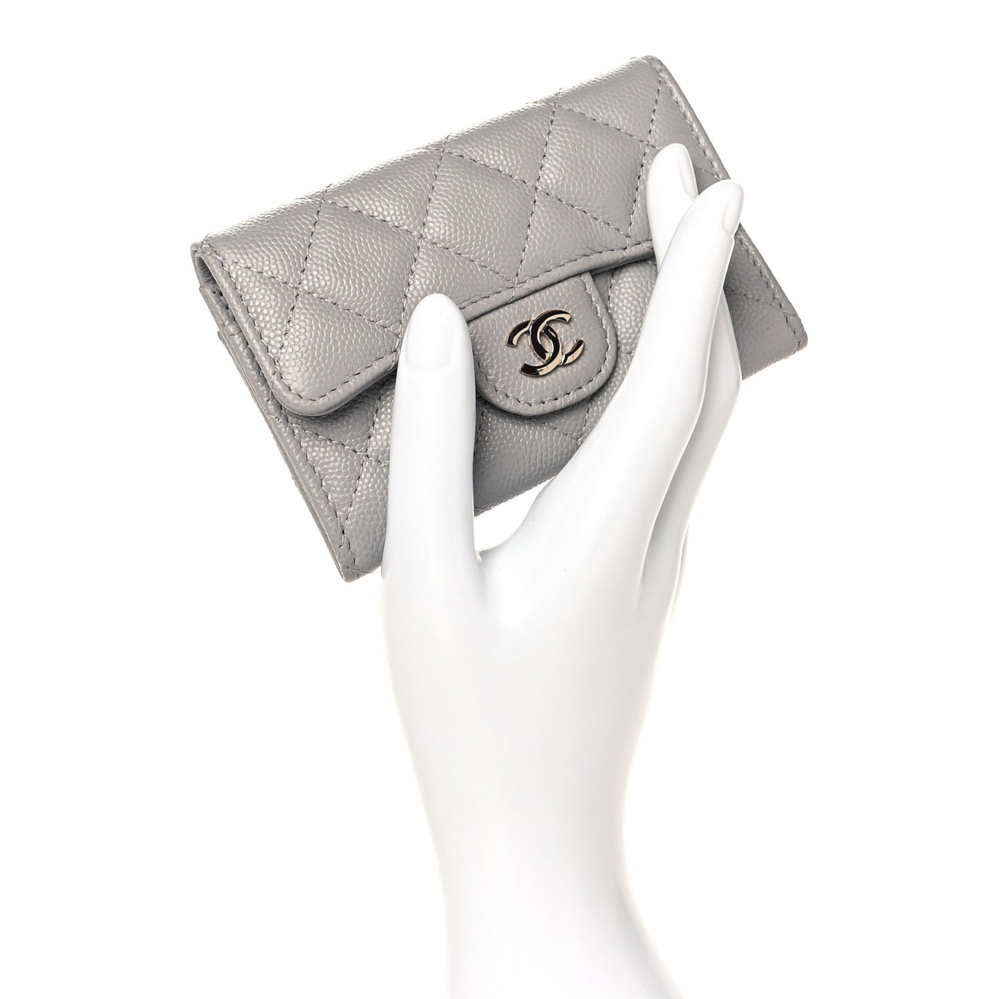 Caviar Quilted Flap Card Holder Wallet Grey