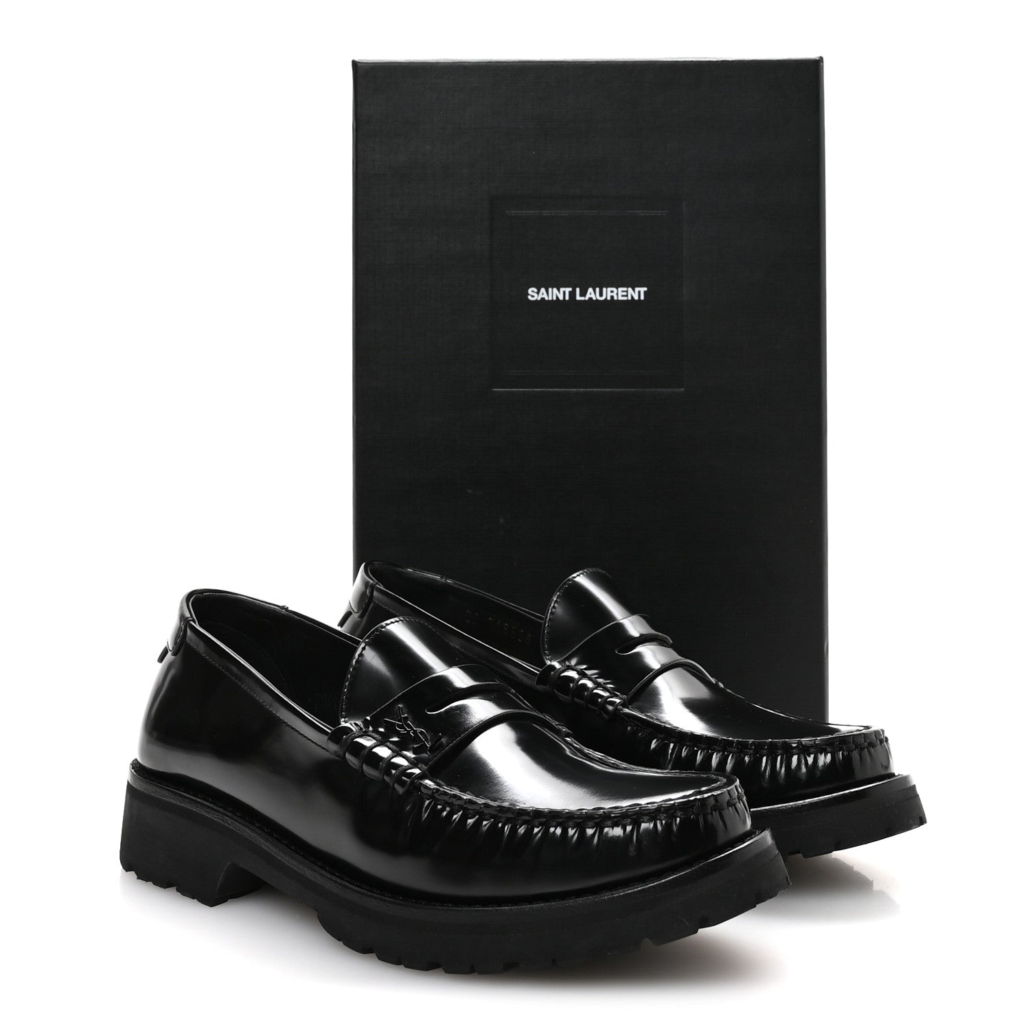 Saint Laurent Glazed Calfskin Chunky Le Loafer Penny Slippers 38 Black 8 of 8