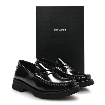 Saint Laurent Glazed Calfskin Chunky Le Loafer Penny Slippers 38 Black 8 of 8