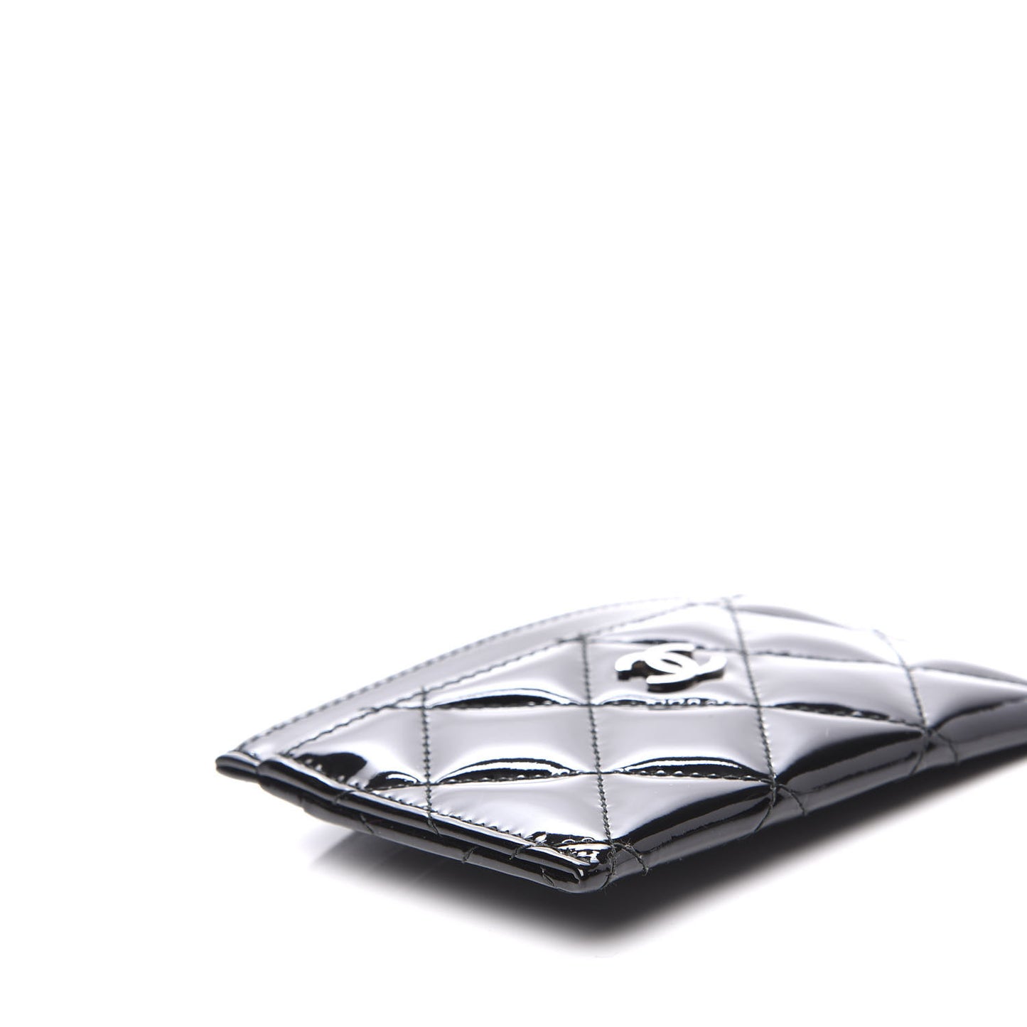 Patent Calfskin Quilted Card Holder Black