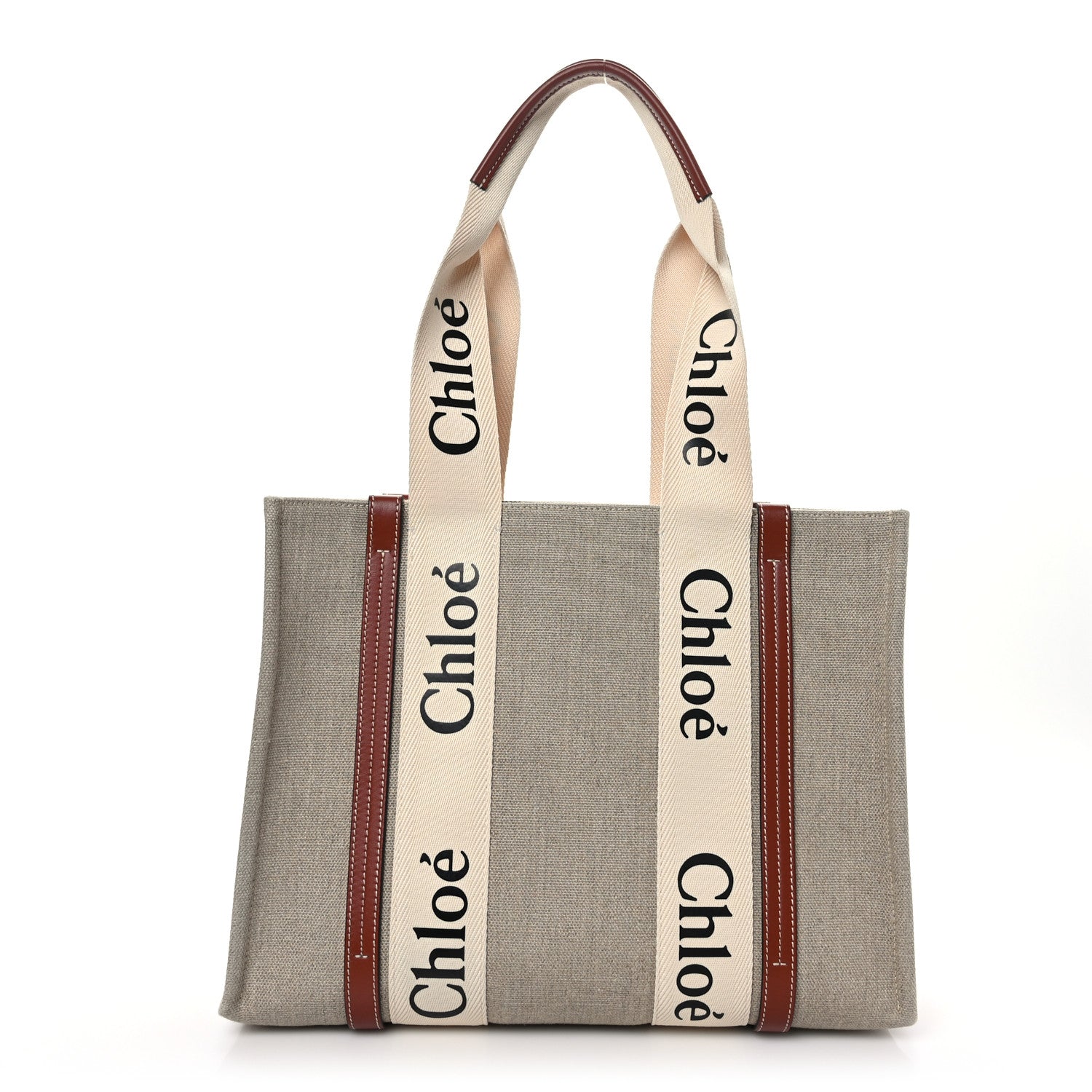 Chloe Cotton Calfskin Medium Woody Ribbon Tote White Brown 1 of 7