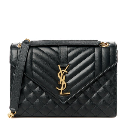 Saint Laurent Grain De Poudre Textured Mixed Matelasse Triquilt Medium Monogram Satchel Black 1 of 12