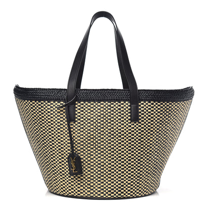 Saint Laurent Raffia Calfskin Medium Panier Tote Black Naturale 1 of 9