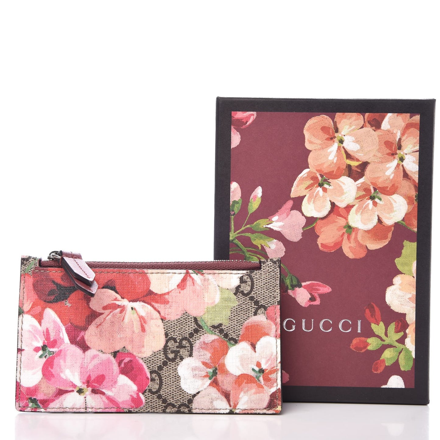 GG Supreme Monogram Blooms Coin Case Card Holder Beige Multicolor Dry Rose