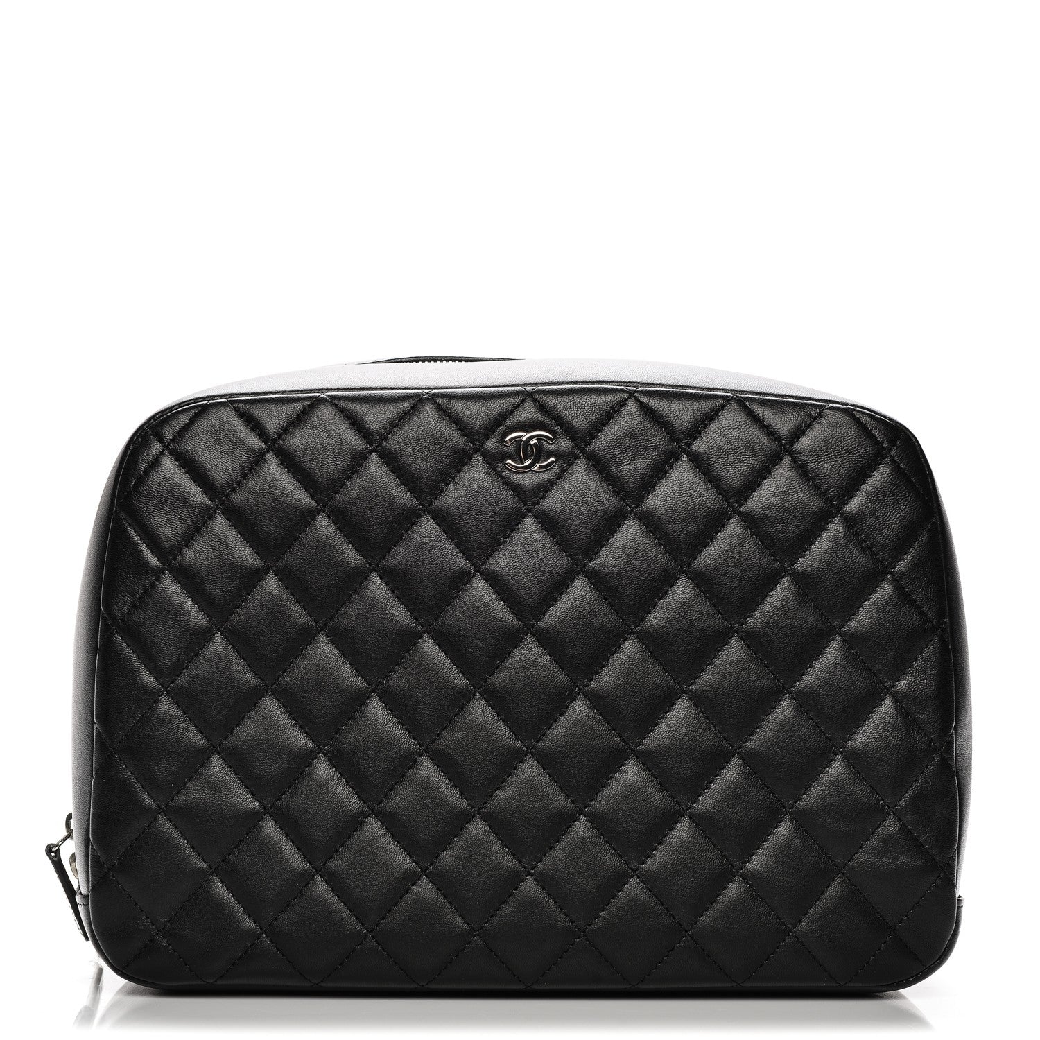 Chanel Lambskin Quilted Large Curvy Pouch Cosmetic Case Black 1 of 7