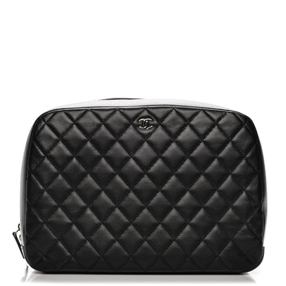 Chanel Lambskin Quilted Large Curvy Pouch Cosmetic Case Black 1 of 7