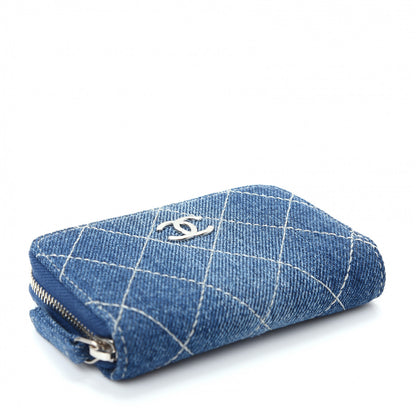 Chanel Denim Quilted Zip Coin Purse Blue 4 of 8