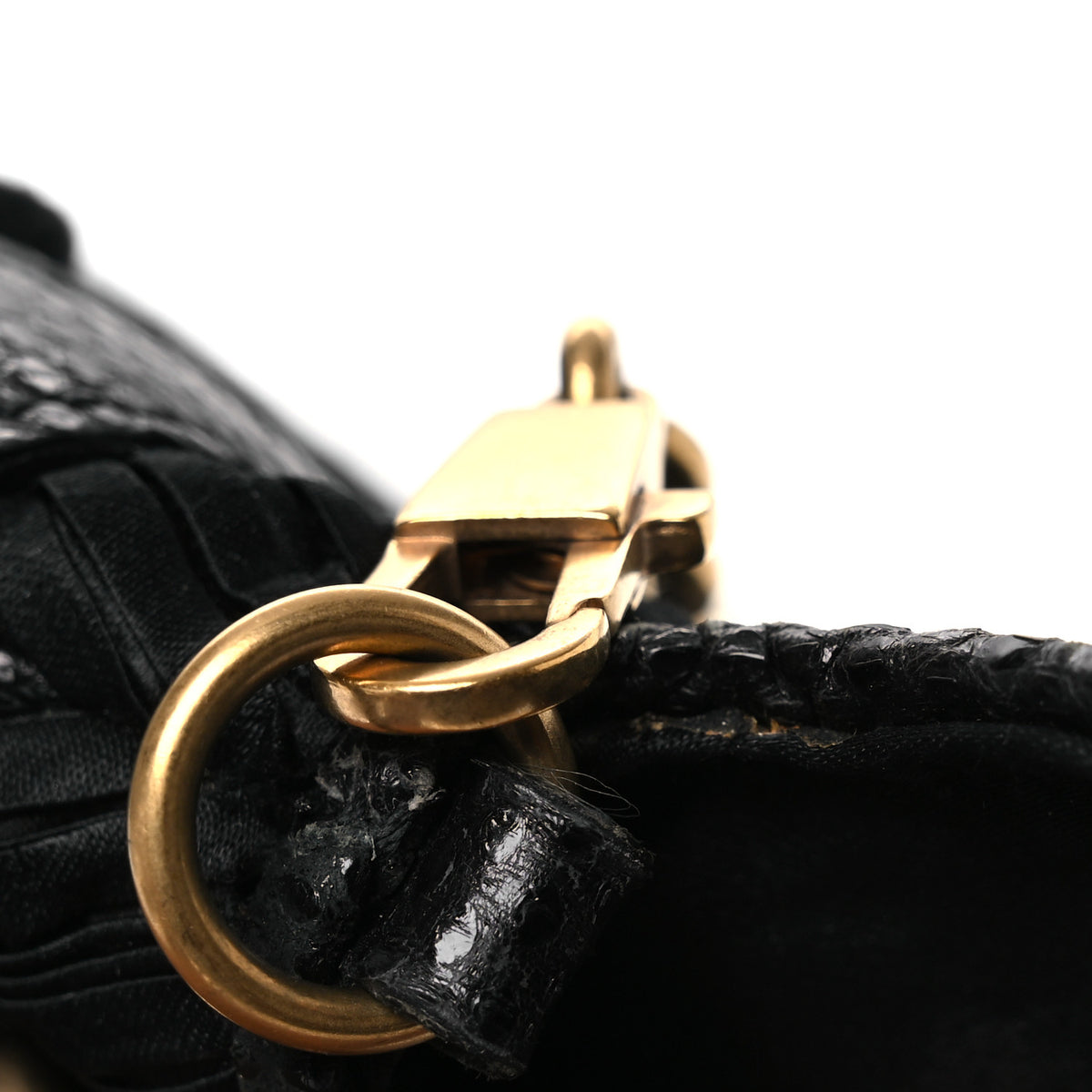 Gucci Satin Snakeskin Monogram Mini Horsebit Chain Clutch Black 12 of 15