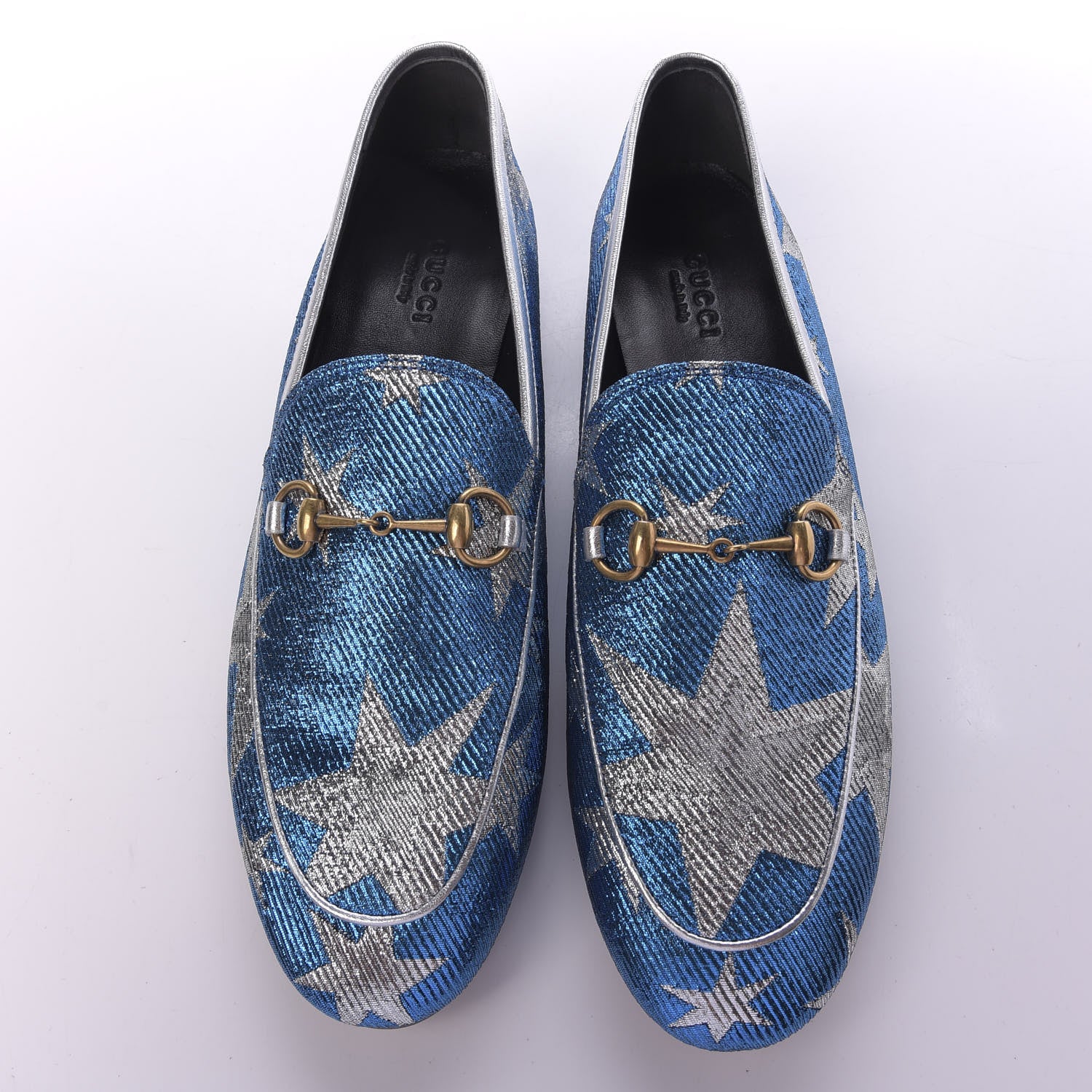 Gucci Lurex Calfskin Starry Sky Womens Jordaan Loafers 39 Bluette Silver 5 of 11