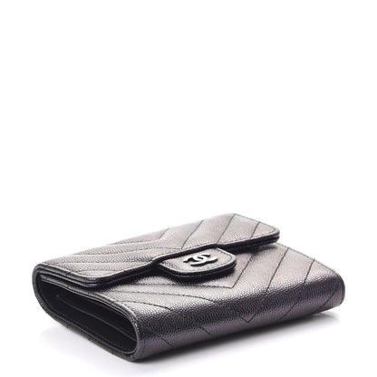 Chanel Iridescent Caviar Chevron Quilted Compact Flap Wallet Black 4 of 10