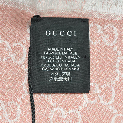 Gucci Wool Silk Monogram GGWeb Fringe Shawl Rose Ivory 4 of 5