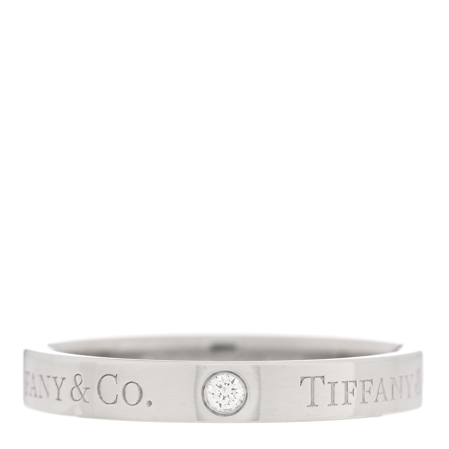 Tiffany Platinum Diamond Logo Band Ring 54 7 1 of 5