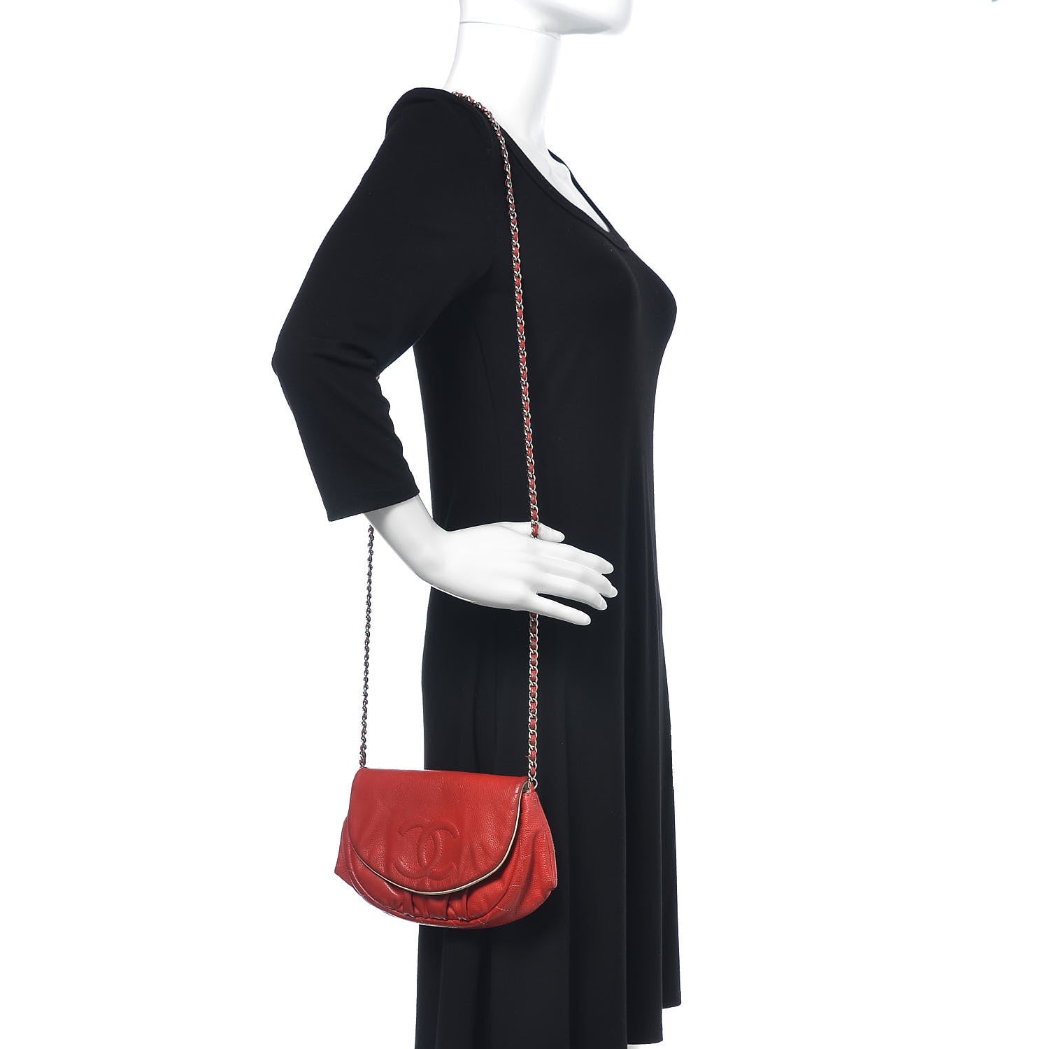 Chanel Lambskin Half Moon Wallet On Chain WOC Red 2 of 11
