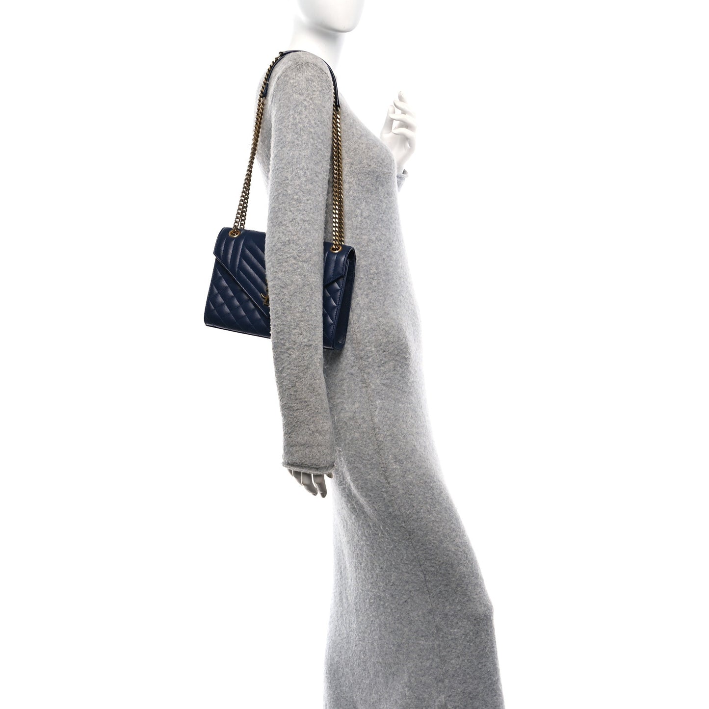 Grain De Poudre Textured Mixed Matelasse Triquilt Medium Monogram Satchel Deep Marine