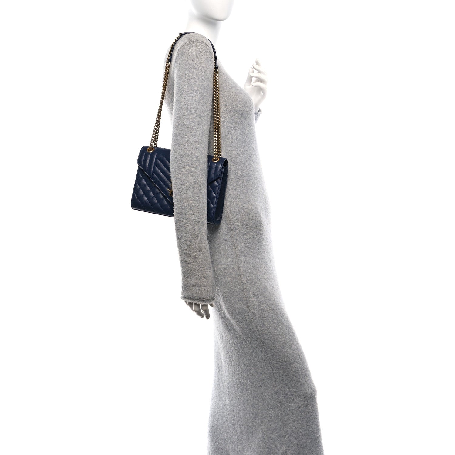 Saint Laurent Grain De Poudre Textured Mixed Matelasse Triquilt Medium Monogram Satchel Deep Marine 2 of 10