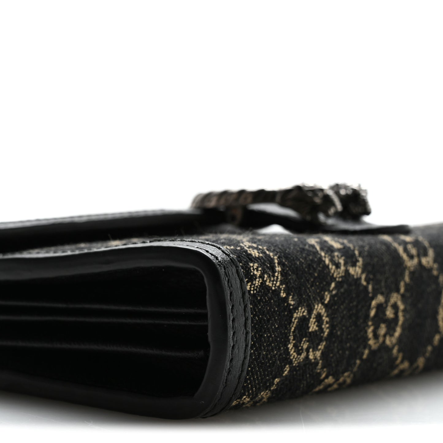 Jacquard Black Denim GG Monogram Mini Dionysus Chain Wallet Black Ivory