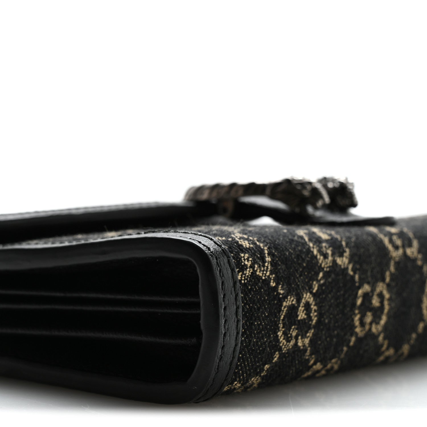 Gucci Jacquard Black Denim GG Monogram Mini Dionysus Chain Wallet Black Ivory 9 of 11