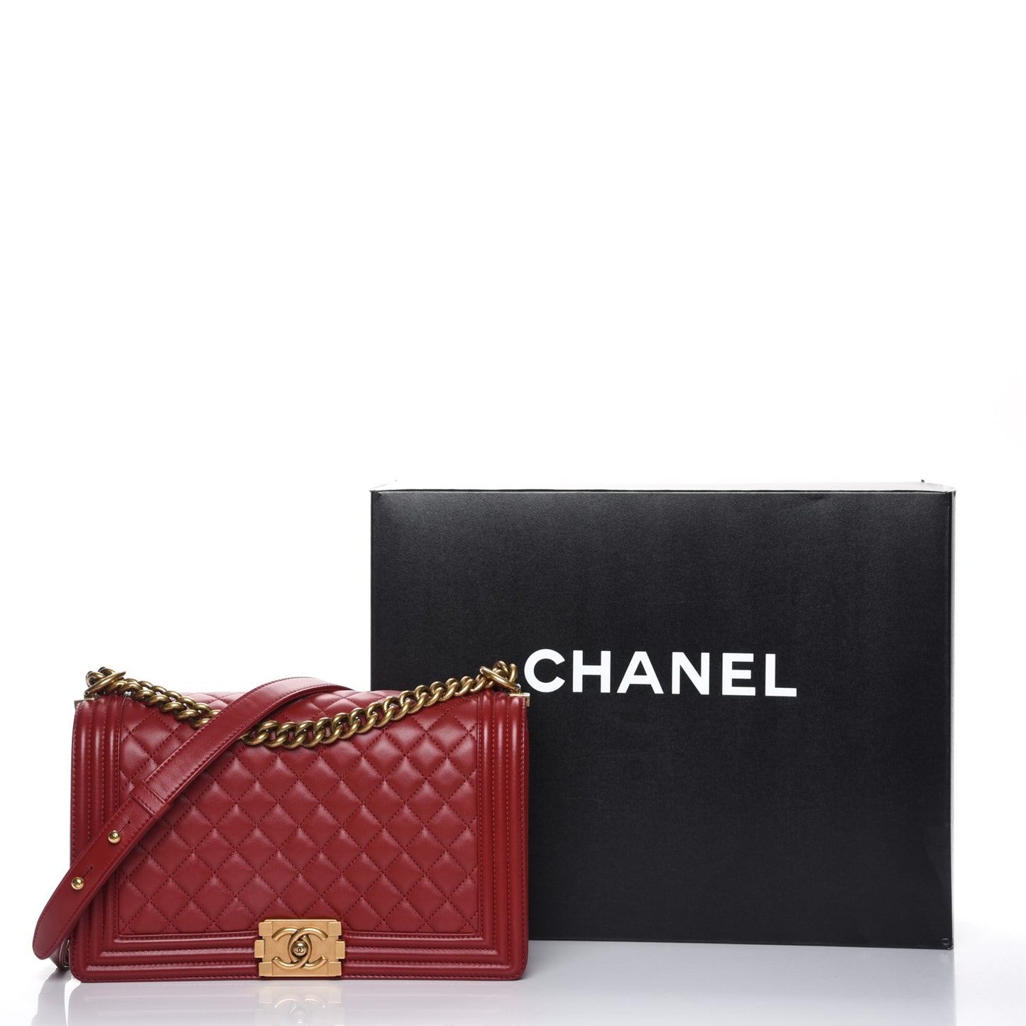 Lambskin Quilted New Medium Boy Flap Dark Red