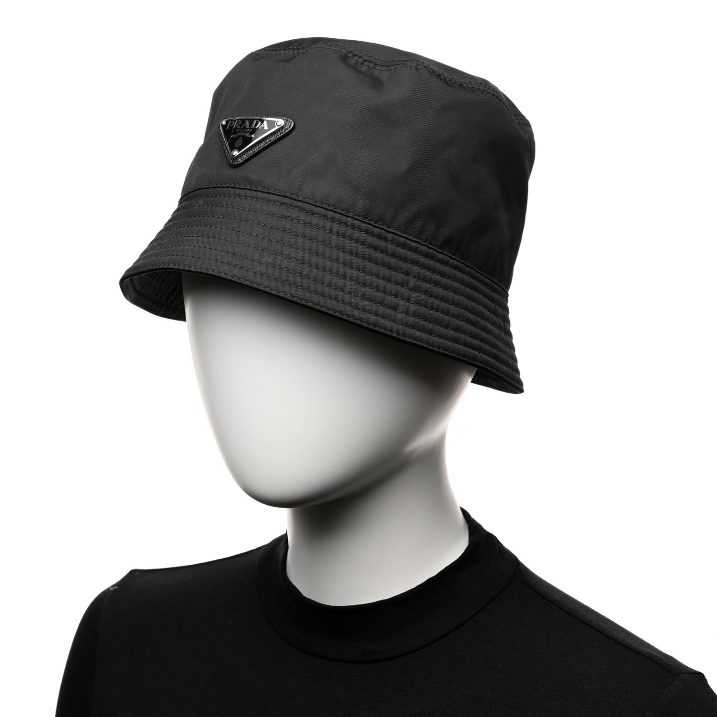 Re-Nylon Metal Triangle Logo Mens Bucket Hat L Black