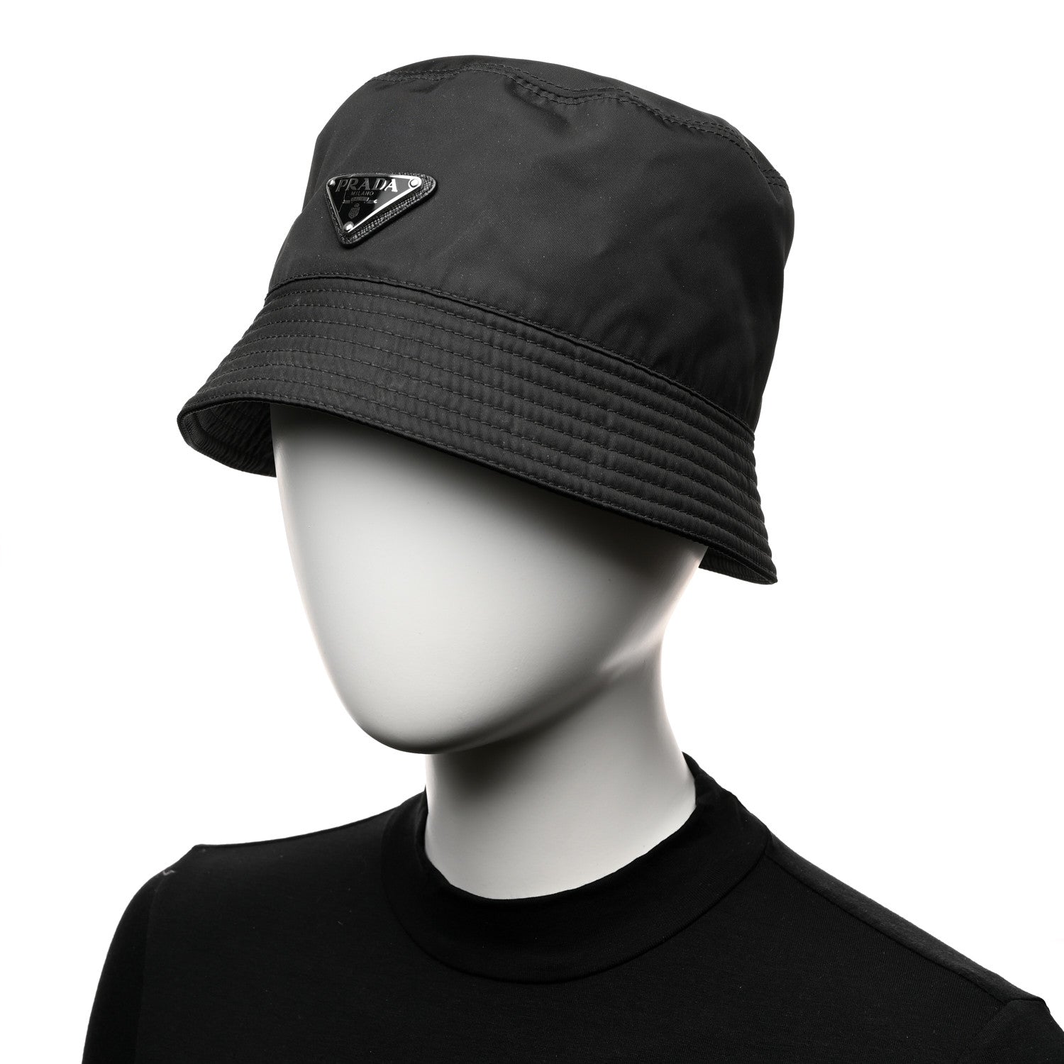 Prada Re-Nylon Metal Triangle Logo Mens Bucket Hat L Black 2 of 8