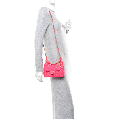 Chanel Shiny Crumpled Calfskin Quilted Small Wavy CC Hobo Pink 2 of 12