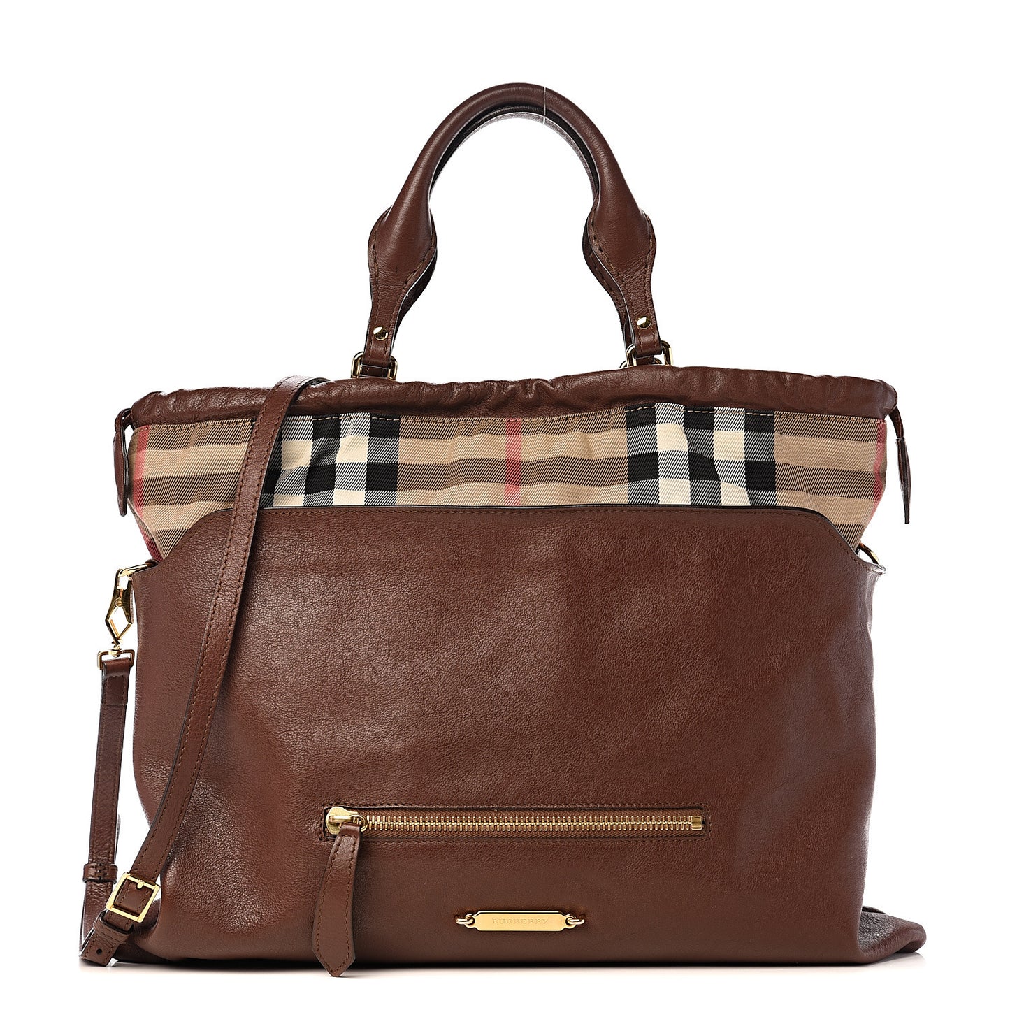 Soft Calfskin House Check Big Crush Tote Brown Ochre