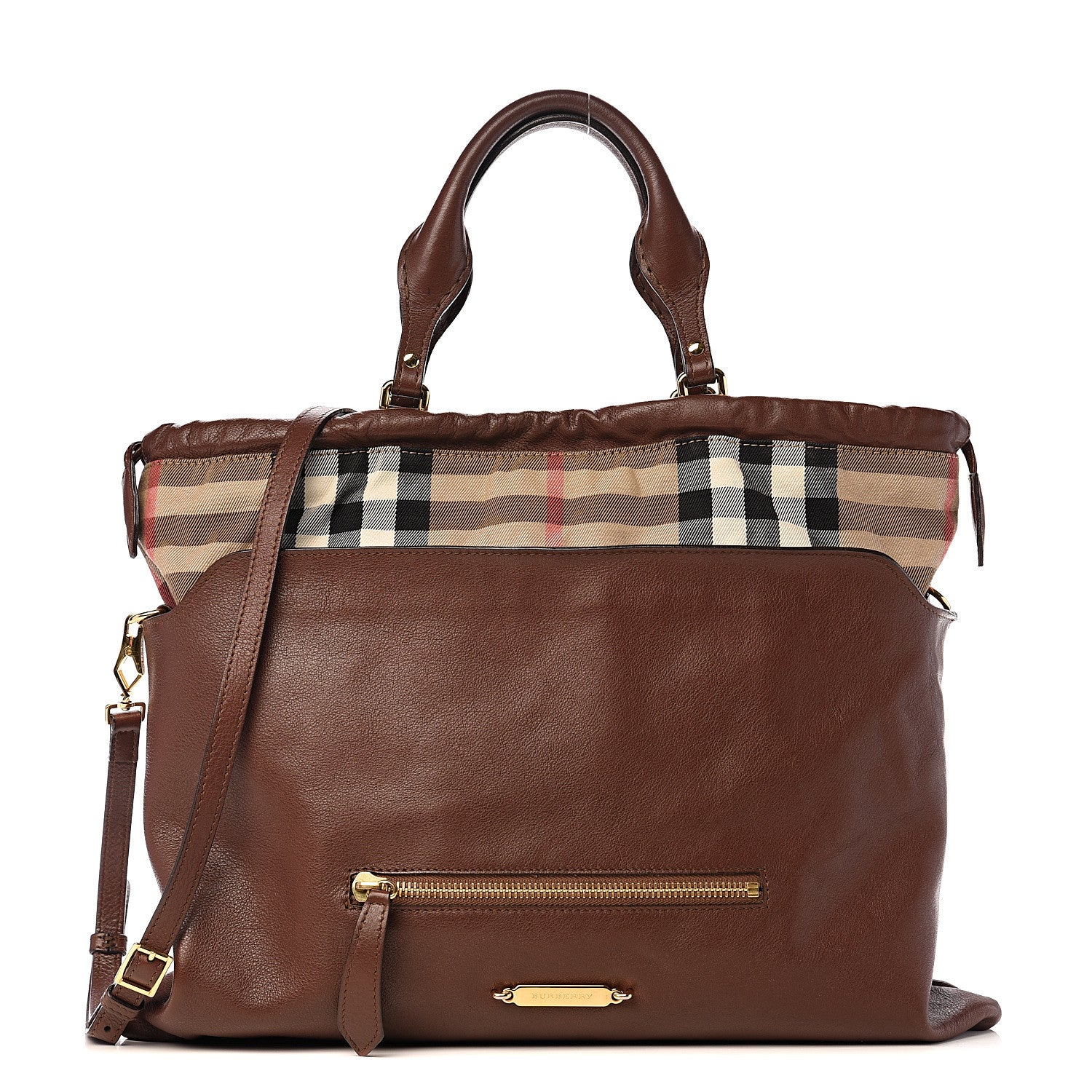 Burberry Soft Calfskin House Check Big Crush Tote Brown Ochre 1 of 10