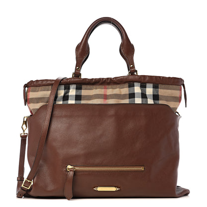 Burberry Soft Calfskin House Check Big Crush Tote Brown Ochre 1 of 10
