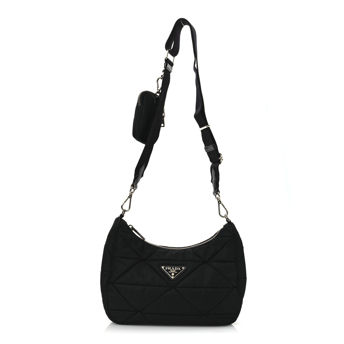 Re-Nylon Triangle Padded Patchwork Shoulder Bag Black