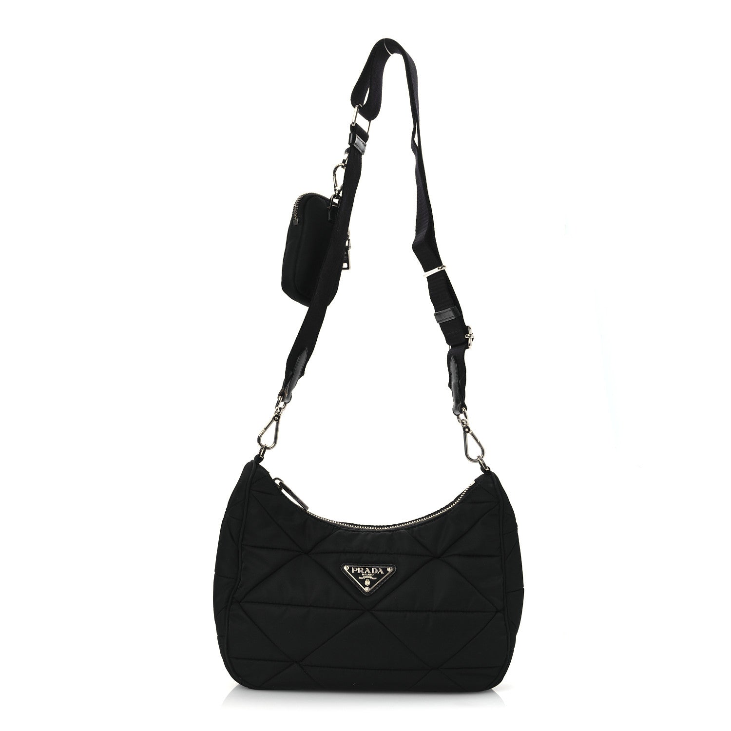 Prada Re-Nylon Triangle Padded Patchwork Shoulder Bag Black 1 of 17