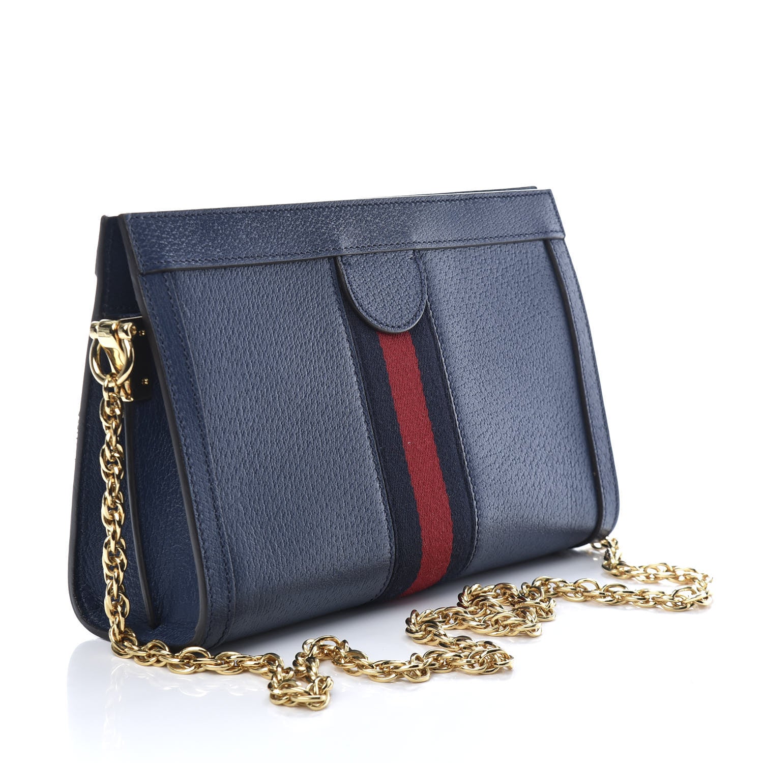 Gucci Textured Calfskin Web Small Ophidia Chain Shoulder Bag Blue Agata 3 of 9