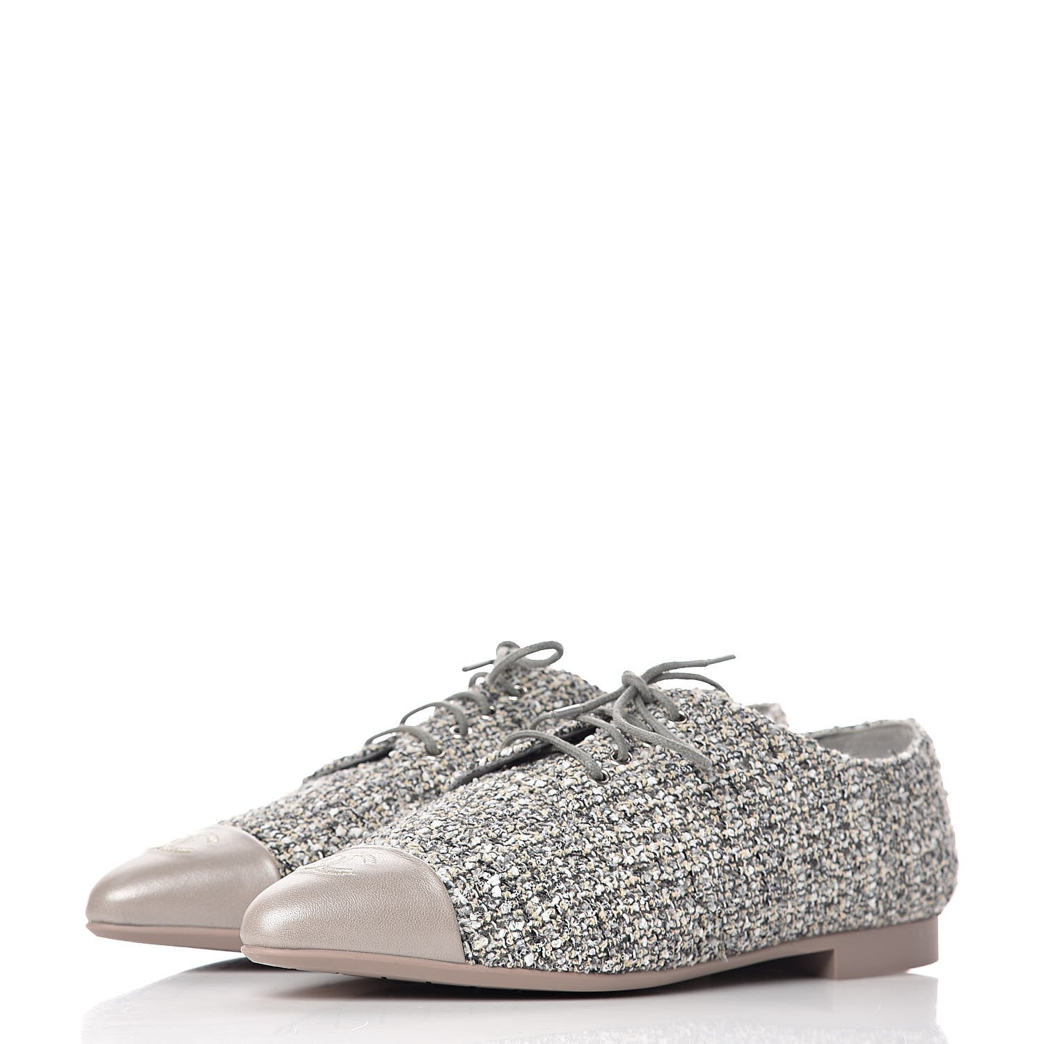 Chanel Tweed Lambskin Cap Toe Loafers 36 Grey Multicolor 3 of 9