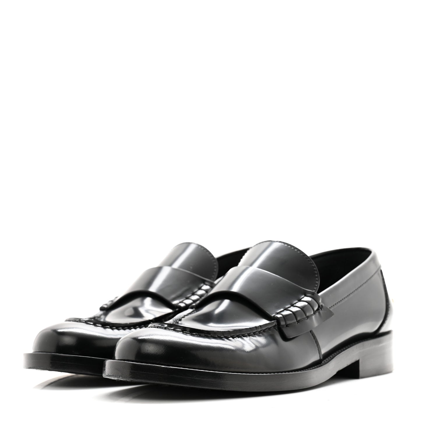 Shiny Calfskin Logo Loafers 37.5 Black